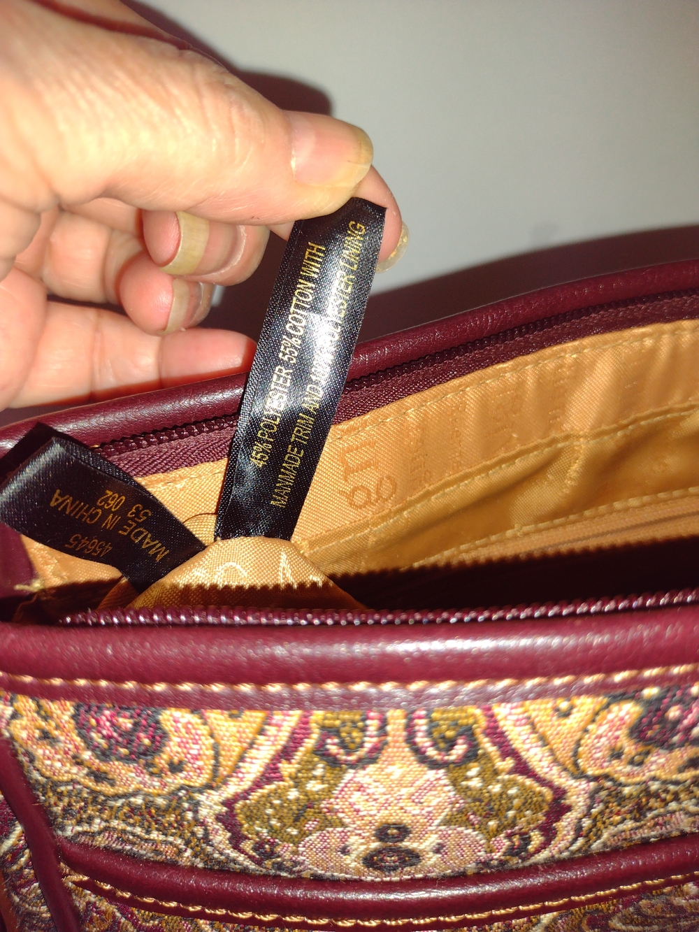 Etienne Aigner Paisley Tapestry Shoulder Bag Brown Faux Leather Trim Charm Clean - Picture 2 of 11